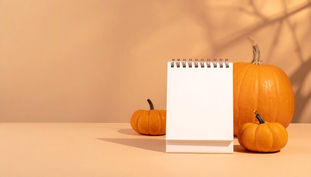 Blank Calendar with Halloween Pumpkins and Copy Space for Seasonal Promotion and Countdown Advertising