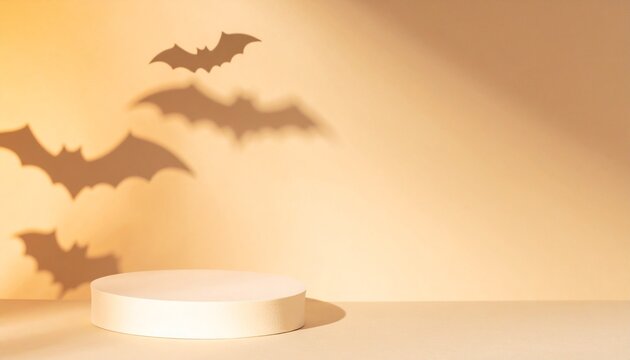 Halloween Product Podium with Bat Shadows, Warm Spotlight and Large Copy Space for Advertising