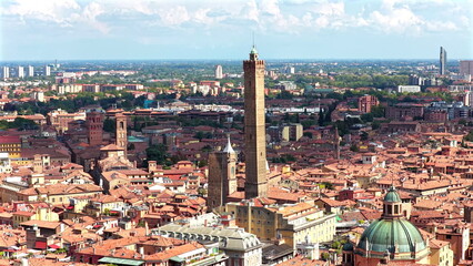 Bologna Italy Le Due Torri Two Towers Aerial Drone HD Image © Guy