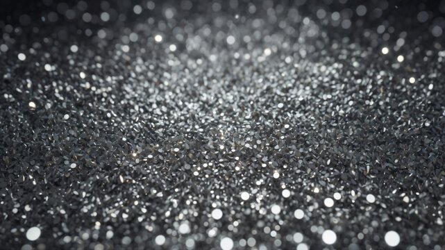 Detailed silver glitter background with cool metallic particles, sparkling highlights, fine texture, and an elegant festive atmosphere.