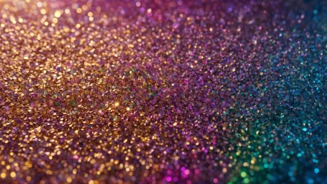 Rich purple glitter texture with dense sparkling particles, violet metallic tones, luminous highlights, and an elegant glamorous atmosphere.