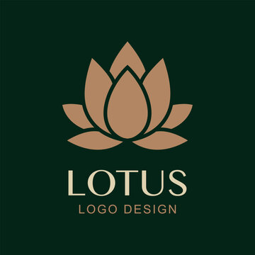 Vector Simple Lotus Logo Design. Minimal Luxury Flower Symbol for Spa, Wellness, Yoga, Beauty Brand, Natural Cosmetics, Health, Meditation Studios. Gold Lotus Symbol