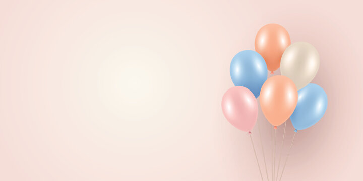Balloon Banner Vector Illustration. Pastel Balloon Background with Copy Space, Birthday Party Banner Template for Celebration, Baby Shower, Invitation, Greeting Card, Festive Event Design
