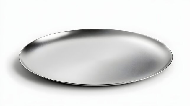 Empty silver plate isolated on white background