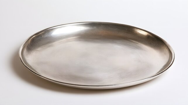 Empty silver plate isolated on white background