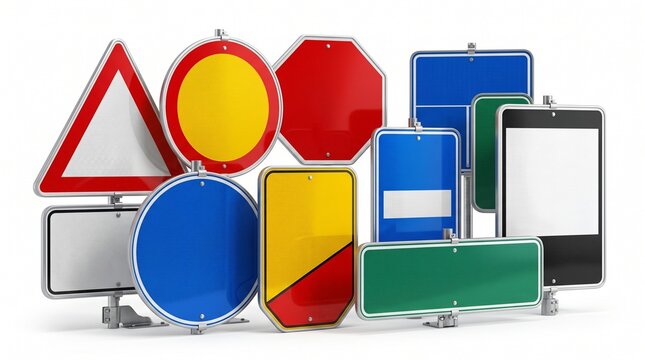 Colorful Traffic Signs and Road Markings Collection.