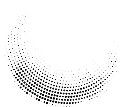 Abstract black dotted halftone crescent shape on white background with halftone crescent background abstract gradient geometric composition backdrop creative monochrome