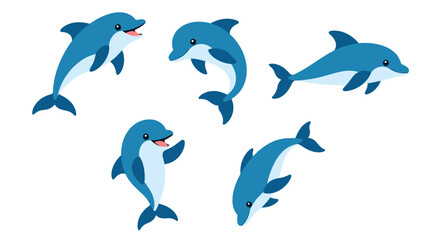 Set of cartoon dolphins swimming and jumping © Andrei