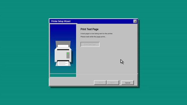 Retro 90s Computer Printer Setup Wizard Interface