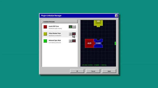 Retro 90s Computer Software Interface Plugin Manager