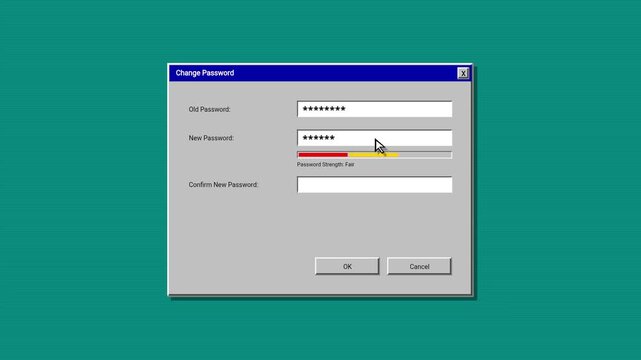 Retro 90s Style Computer Password Change Interface Screen