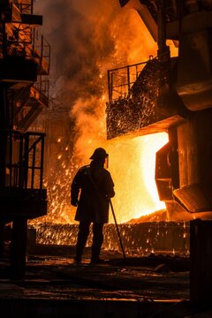 Foundry Worker Beside Molten Metal