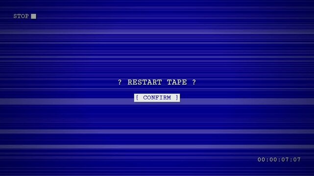 Retro VCR Blue Screen with Play and Restart Tape Interface