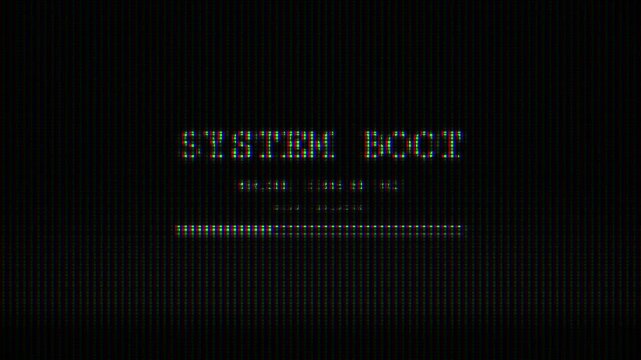 Retro Computer System Boot Screen with CRT Glitch Effect