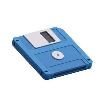 3D render of a blue retro floppy disk isolated on transparent background