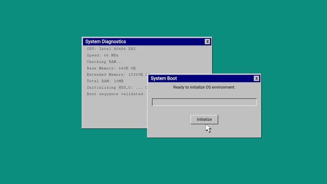 Retro 90s Computer Operating System Loading Screen with System Diagnostics