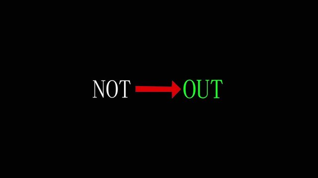 Animated text not to out transition with red arrow on black background, animation motion text typography