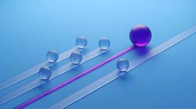 Purple sphere on distinct path, outperforming clear ones.