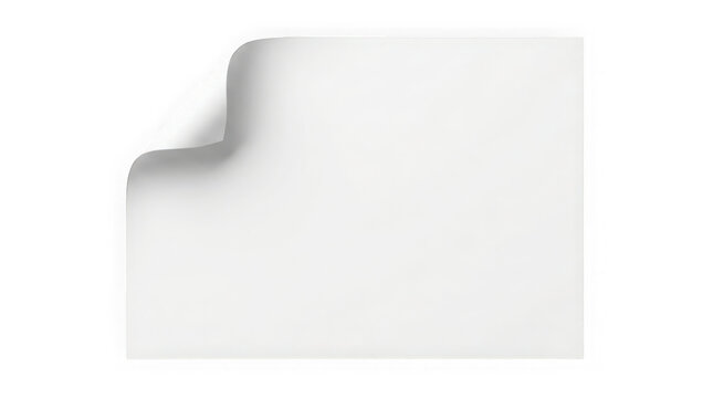 Blank white rectangular paper sheet with a curled corner isolated on transparent background