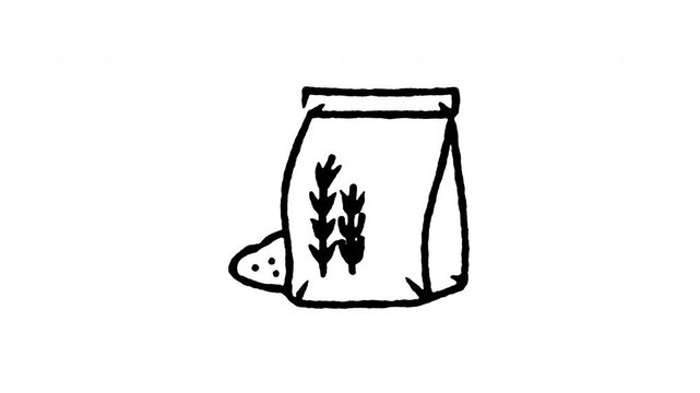 Animated doodle icon of a bag of wheat flour baking ingredient for bread dough.