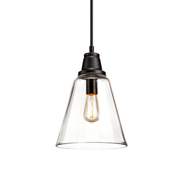 Vintage glass pendant lamp with lit bulb isolated on white