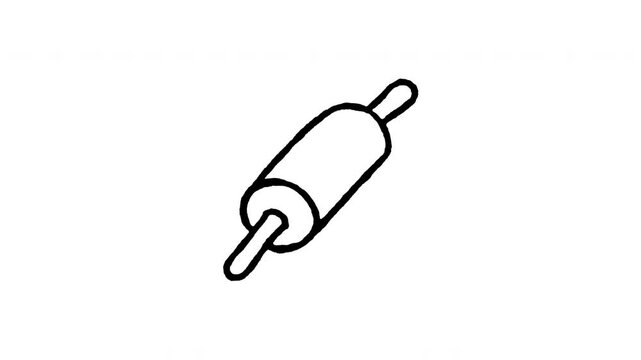 Animated doodle icon of a wooden rolling pin tool for flattening bread pastry dough.