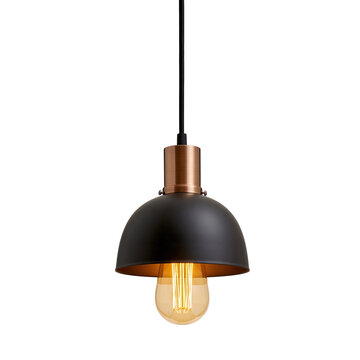 Modern black pendant lamp with bulb isolated on white background