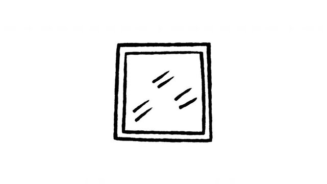 Animated doodle icon of a square wall mirror glass for bathroom vanity decor.