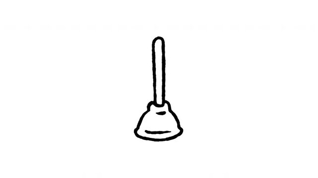 Animated doodle icon of a rubber toilet plunger unblocker tool for clogged drain pipe.