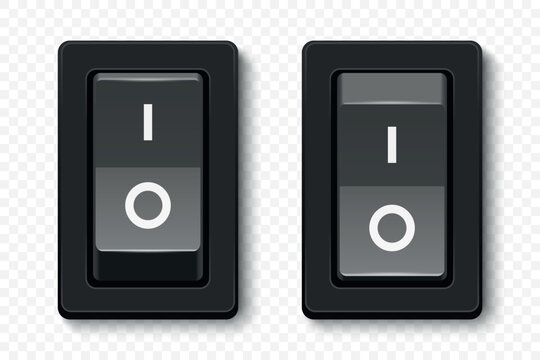 Rocker Switch Set, 3d Vector Illustration. Black Rocker Switch with On Off Symbols. Electrical Rocker Switch Buttons for Power Control, Toggle Rocker Switch for Appliance, Electronics, Devices