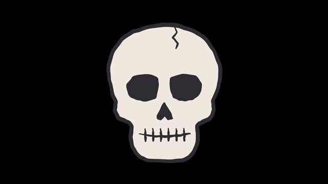 Skull drawing sketch with simple cartoon doodle outline for overlay stop motion animated loop transparent background