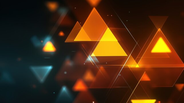 Glowing amber triangles dominate a dark teal modern geometric background