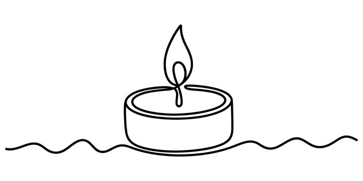 Simple line art of a single burning candle flame with a continuous stroke style isolated on a white background design isolated on transparent background, Vector