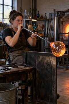 Artisan Blowing Glass by Hand