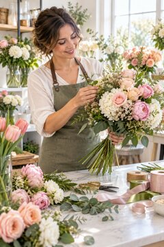 Florist Arranging Fresh Flowers