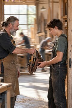 Craftsman Teaching Apprentice in Workshop