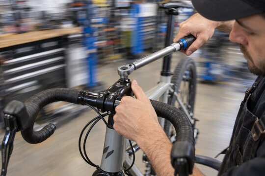 Bicycle Mechanic Adjusting Handlebar and Brakes