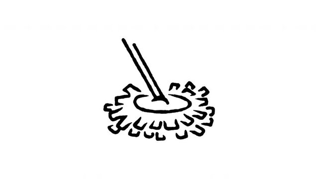 Animated doodle icon of a wet string floor mop cleaning dirt on the floor.