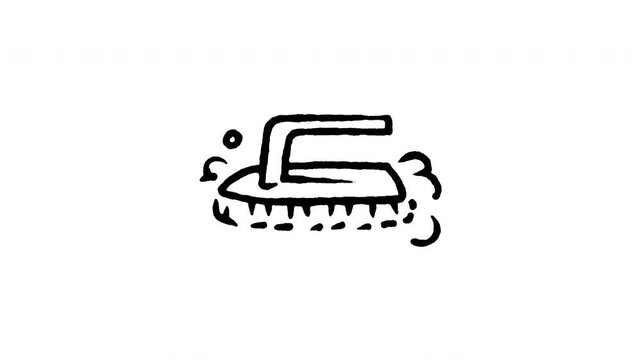 Animated doodle icon of a stiff bristle floor scrub brush for heavy duty cleaning.