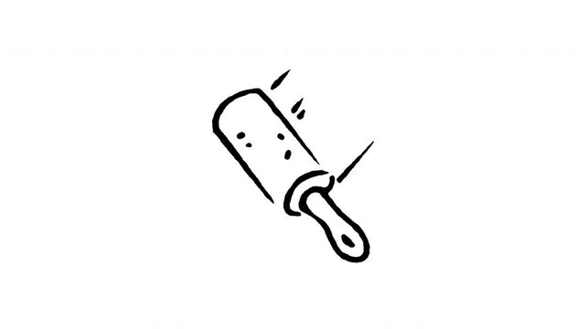 Animated doodle icon of a sticky lint roller tool removing hair and fluff from clothes.
