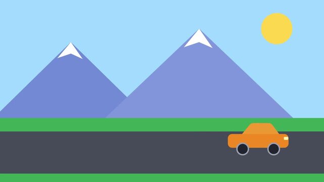 Ilustrasi Vektor Pemandangan Pegunungan dan Jalan Indah dengan Puncak Gurun, Piramida, Danau, Pepohonan, Elemen Perjalanan Alam Musim Panas dan Musim Dingin