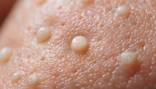 Macro shot of whitehead pustules on human skin