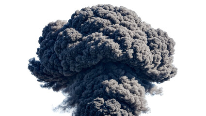 Massive dark grey smoke plume explosion, isolated on transparent background © yourstocki