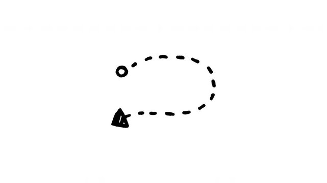 Animated doodle icon of a dotted oval loop line arrow showing orbital movement.