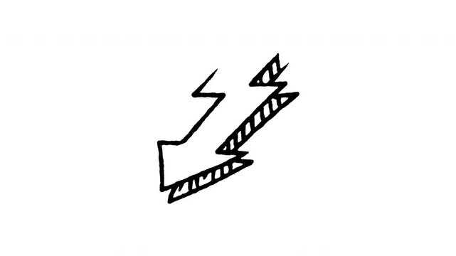 Animated doodle icon of a sharp lightning bolt shaped zigzag arrow.