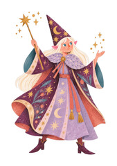 Obraz premium PNG Whimsical starry witch girl illustration with magical celestial costume