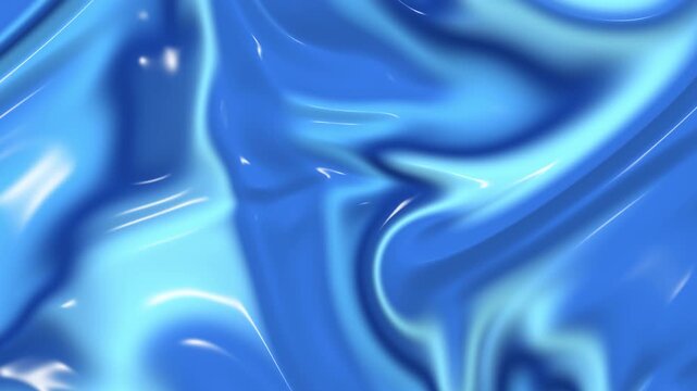 Blue liquid silk fabric flowing in continuous gentle motion creating luxurious glossy waves across digital animation background video footage