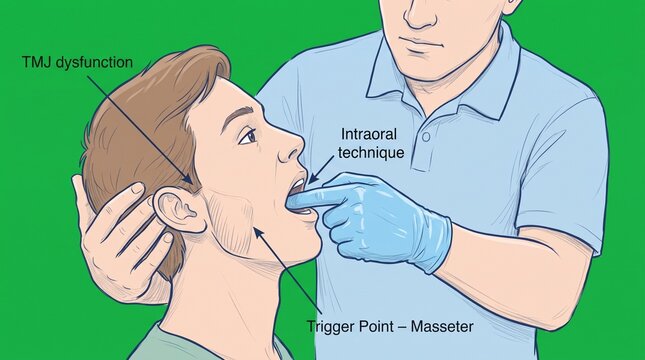Physical therapist performing intraoral masseter muscle release on
