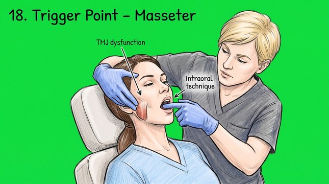 Therapist performing intraoral masseter muscle trigger point release