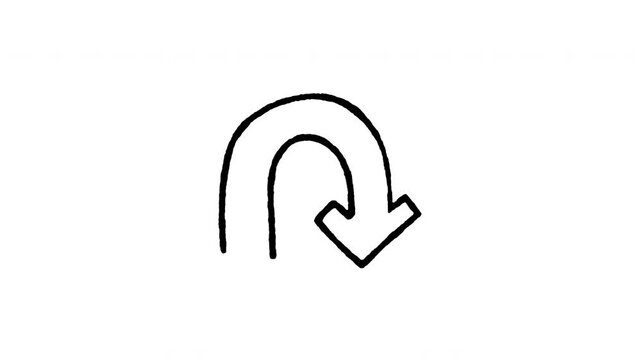 Animated doodle icon of an arching U-turn arrow pointing back downward.